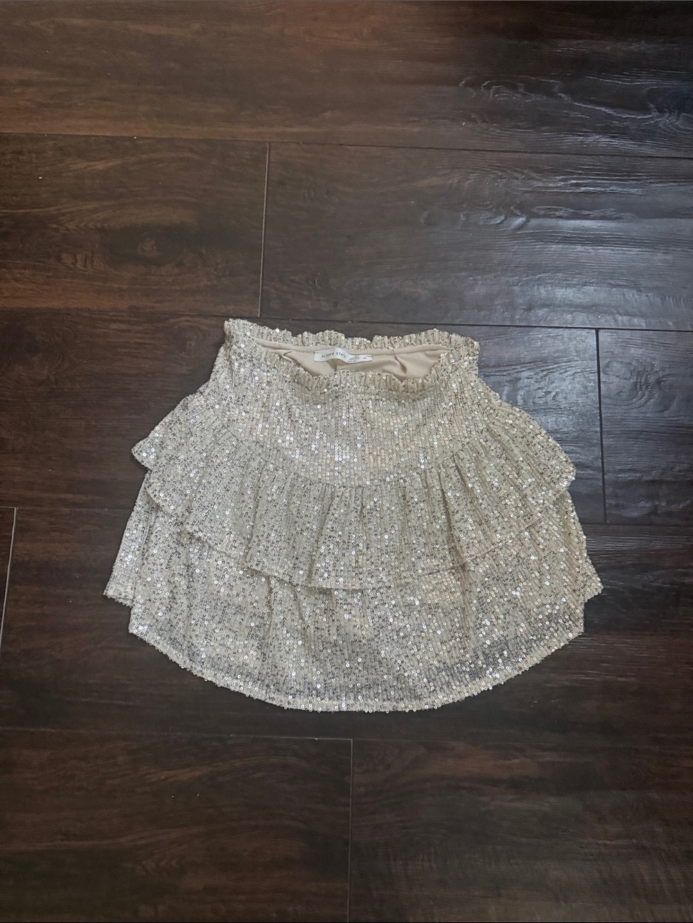 Altar'd State Cream Sequin Tiered Mini Skirt